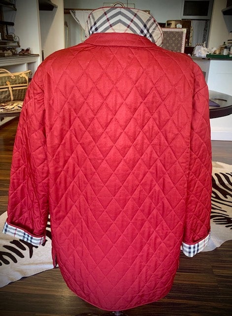 Red burberry quilted jacket on sale