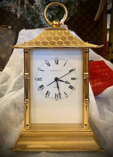 Lot 191: Tiffany & Co. Brass & Glass Mantel Clock